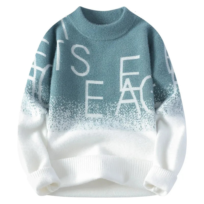 Men Gradient Knitted Sweater Letter Vintage O Neck Pullover Male Fit Knitted Pullover Loose Harajuku Mens Retro Tops Multicolors 250717