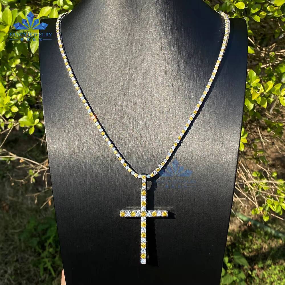 2025 Double Color Moissanite Hiphop Moissanite Chain Sparkling Bling Two Tone Iced Out 3mm/4mm/5mm/6.5mm Moissanite Tennis Chain