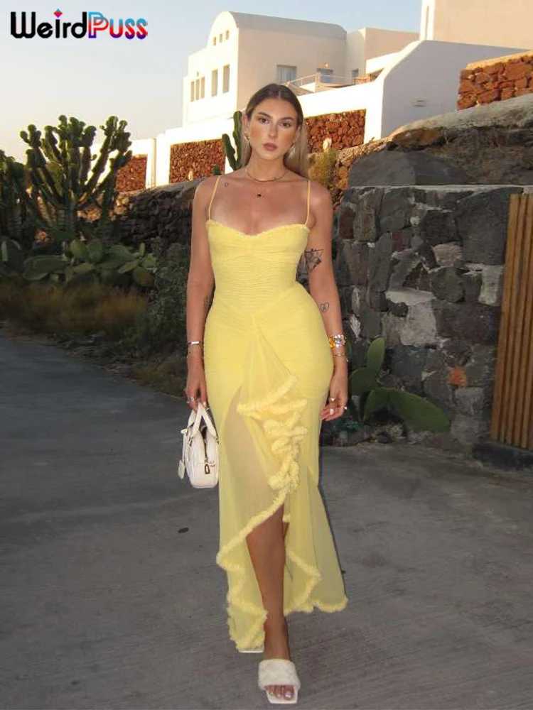 100% Cotton Linen Cotton Sexy Backless Sleeveless Tassel Lace-Neck See Through Slits Hem Prom Party Long Bodycon XJ250722
