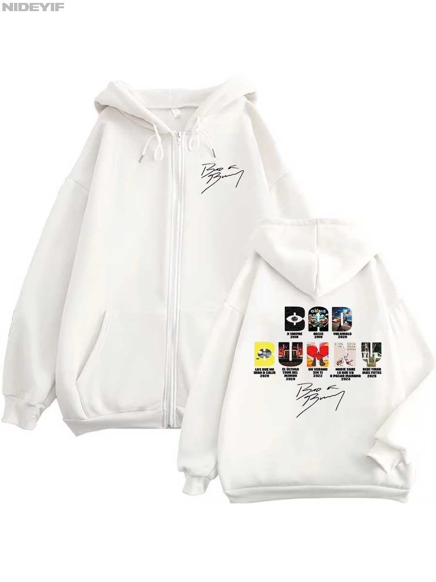 Bad Bunny Merch 2025 Tour Hoodie Zipper Men Women Jacket Hiphop Streetwear Outfit Sweatshirt Tops BB1 9f