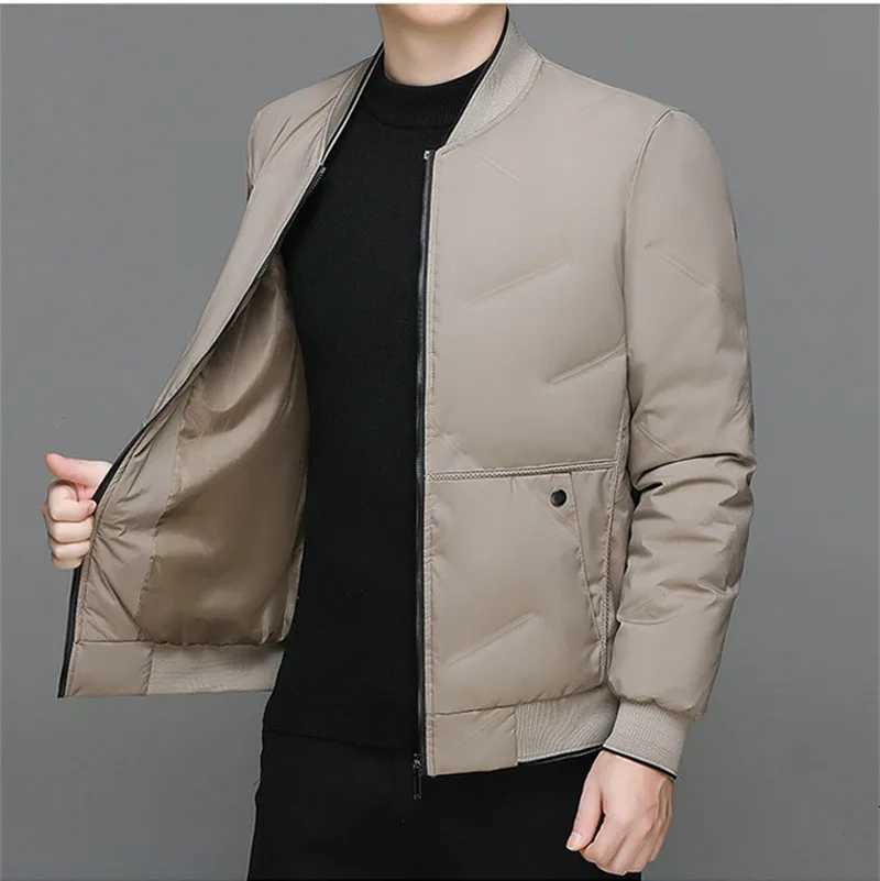 New Mens Fashionable Versatile Down Coat Korean Version Winter Casual Thick and Warm 80 White Duck Down Baseball Collar Jacket W250722