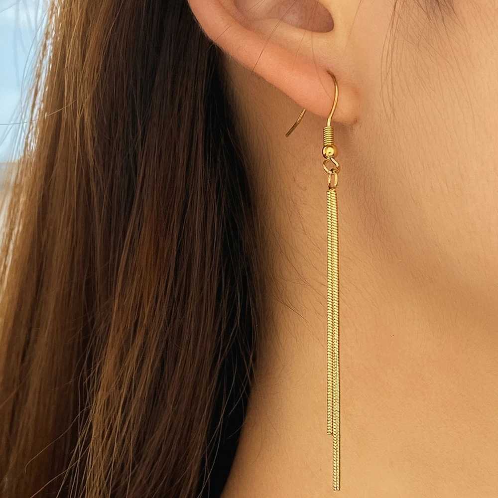 2023 New Design Stainless Steel Earrings Long Tassel Snake Bone Chain Fashion Temperament Dangle Earrings for Women Jewelry Gift XJ250722