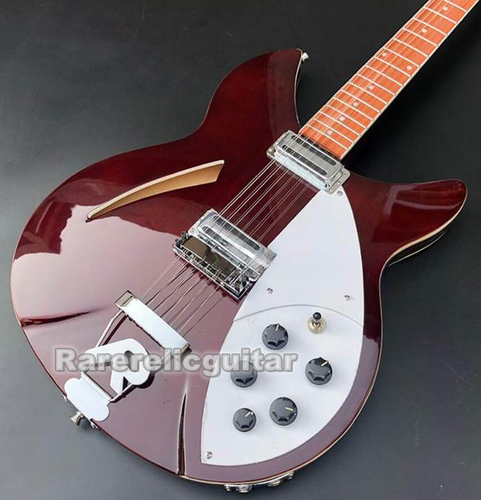High Quality 12 String Semi Hollow Body Electric Guitar Wine Red Color, R Shaped Tailpiece, Rosewood Fingerboard