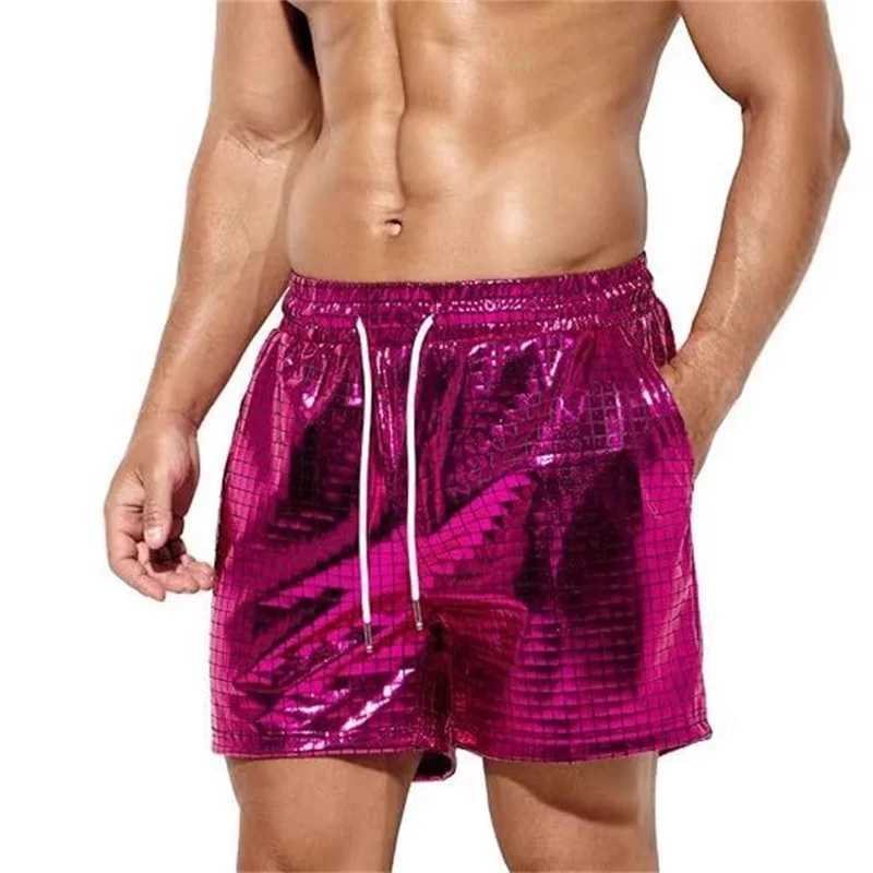 Green Mens Drawstring Elastic Waist Shorts Summer Beach Casual Shorts Asian Size M-5XL Red Gold Silver Y250814
