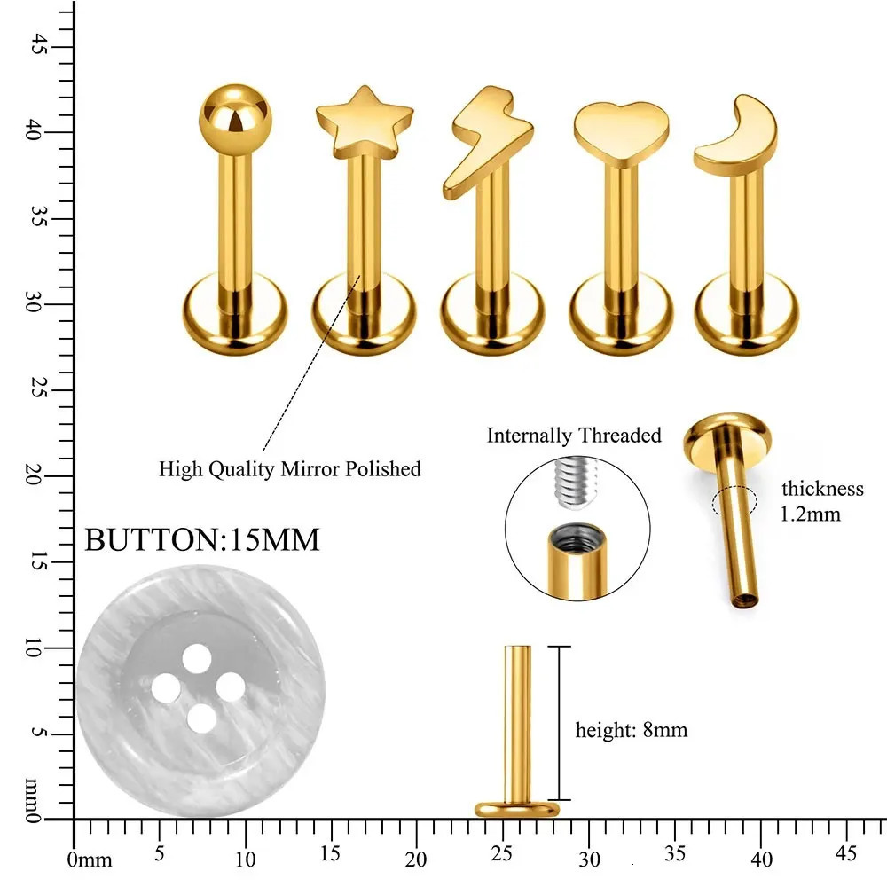 5Pcs/lot Lover Gift ASTM 36 16G Cartilage Tragus Earrings Ear Lip Helix Studs Tongue Nail Body Piercing Jewelry 250722