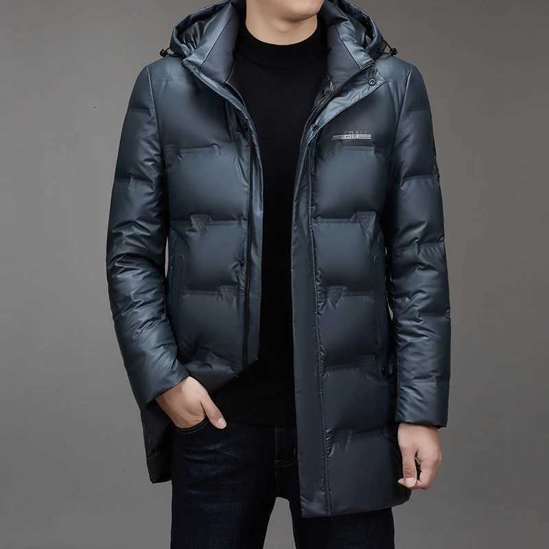 Casual Mens Warm Mid-Length White Duck Down Jackets Winter Outdoor Windproof Hooded Puffer Coats Streetwear Thick Down Clothing W250722