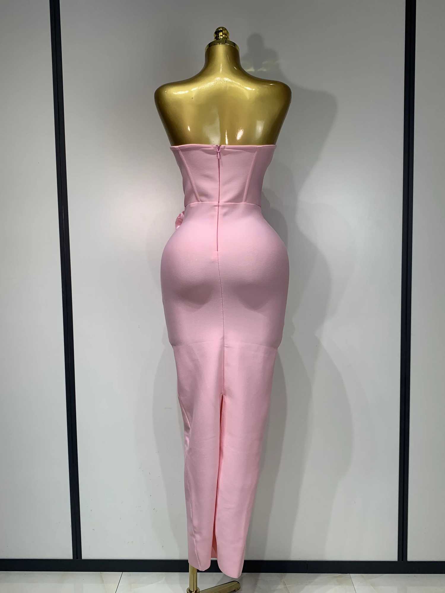 2025 Women Celebrity Sexy Strapless Backless Flower Maxi Long Bodycon Bandage Dress for Ele Birthday Evening Club Party Dresses XJ250722