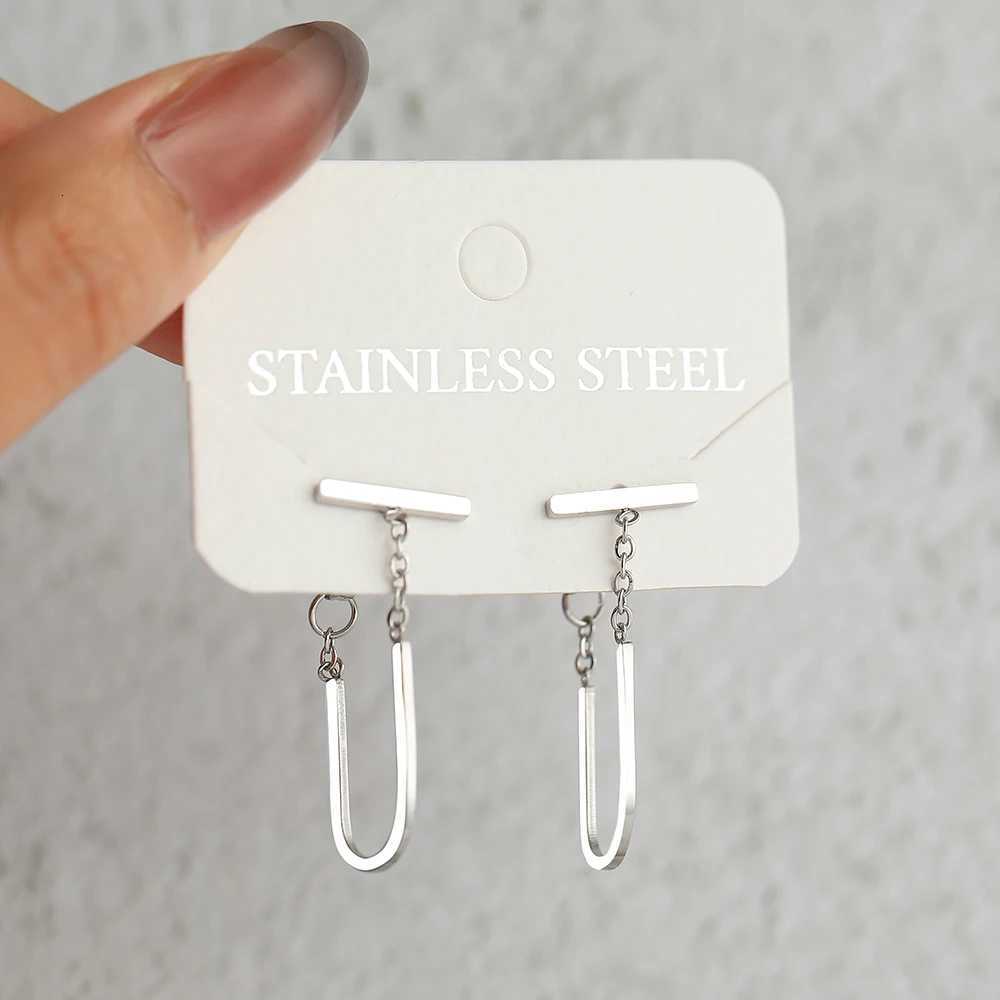 Stainless Steel Earrings Simple Geometric Stick Gothic Hip Hop Stereo U-shaped Tassel Pendant Earrings For Women Jewelry Gifts XJ250722