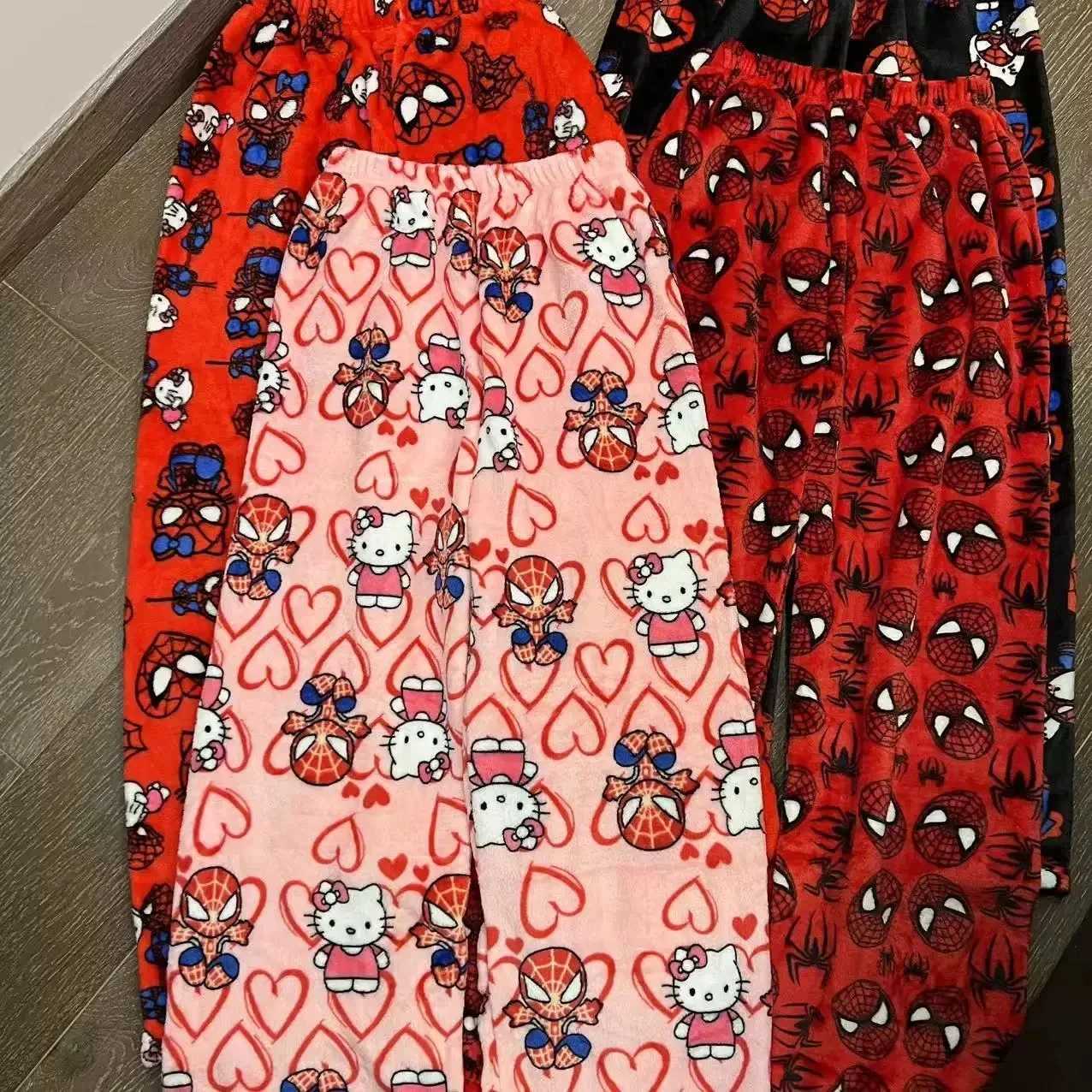 Sanrio 2K Hello Kitty Spiderman Sleeping Pants Anime Pajama Pants Flannel Soft Casual Pants Cartoon Home Trousers Couple Giftw250722