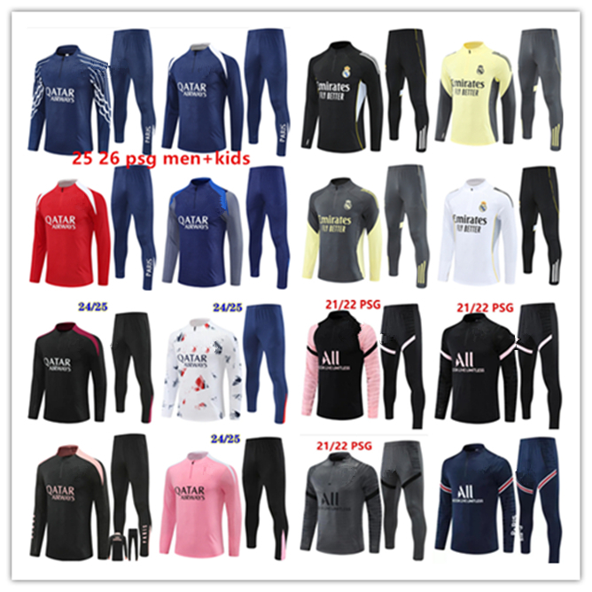 2025 2026 Reals Madrids Mbappe soccer tracksuit Men and kids 21 22 23 24 25 26 football tracksuit training suit jogging Survetement Foot chandal futbol