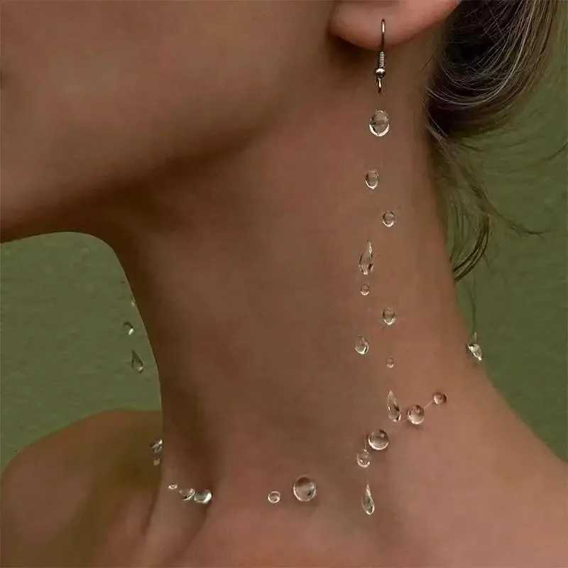 Handmade Water Drop Earrings Necklace for Women Fashion Transparent Crystal Bead Long Tassel Earrings Wedding Party Jewelry Gift XJ250722