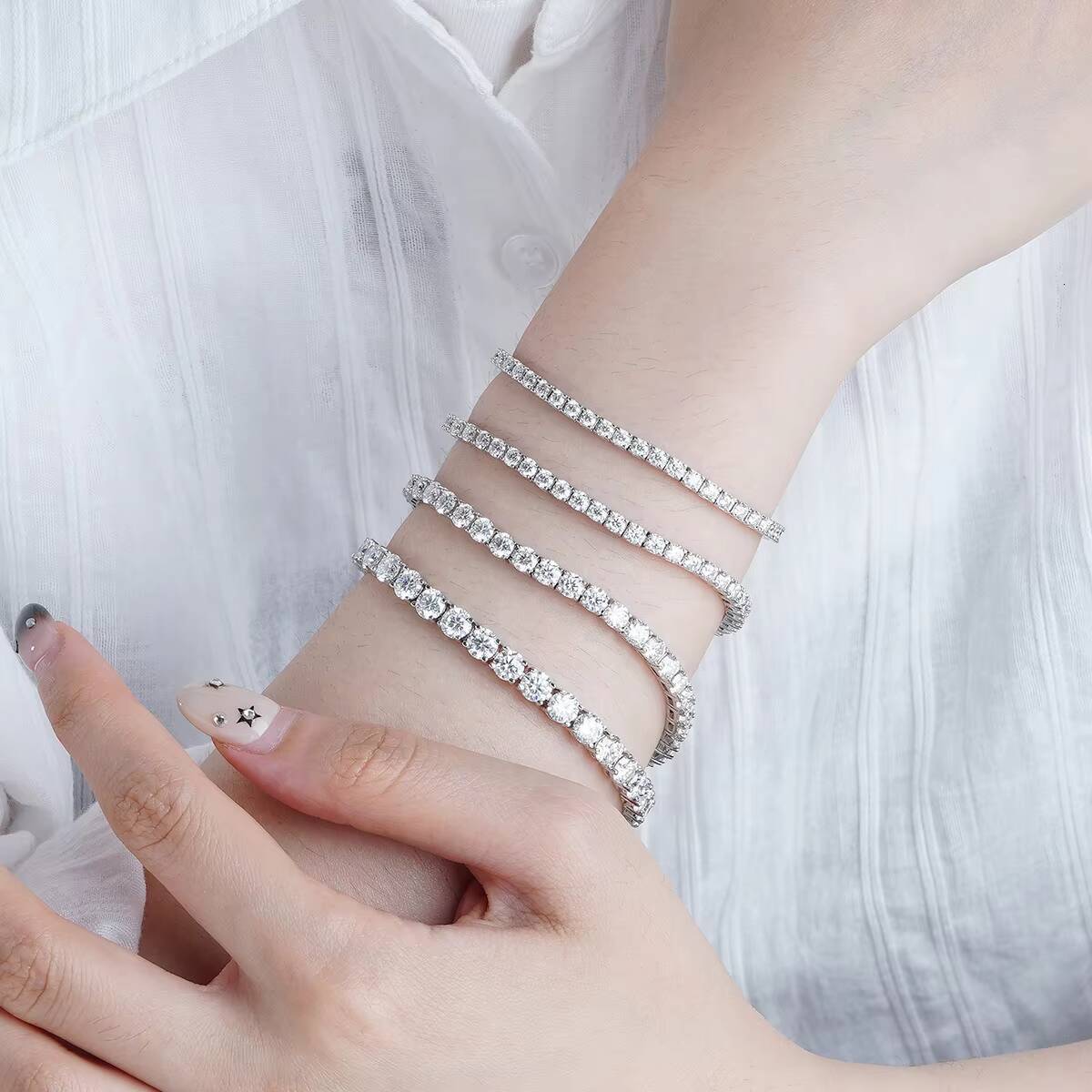 Hot Sale 925 Sterling Silver Diamond Bracelet Light 3mm 4mm Luxury VVS Moissanite Tennis Bracelet for Women Men