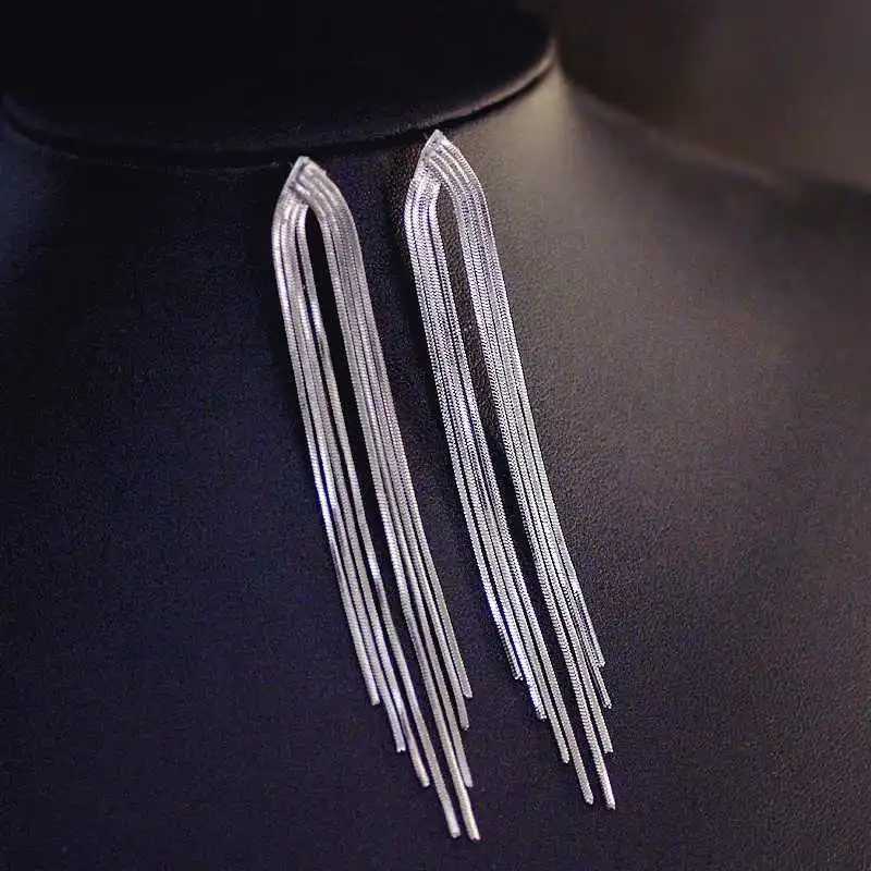 Fashion Shiny Long Tassel Drop Earrings for Women Full Rhinestone Crystal Dangle Earring Girl Wedding Party Personality Jewelry XJ250722