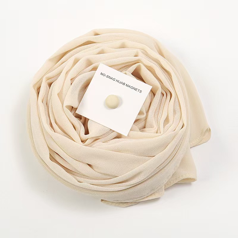 T1280 solid color pearl chiffon long scarf with strong magnetic buckle combination women's multi-color headscarf scarf