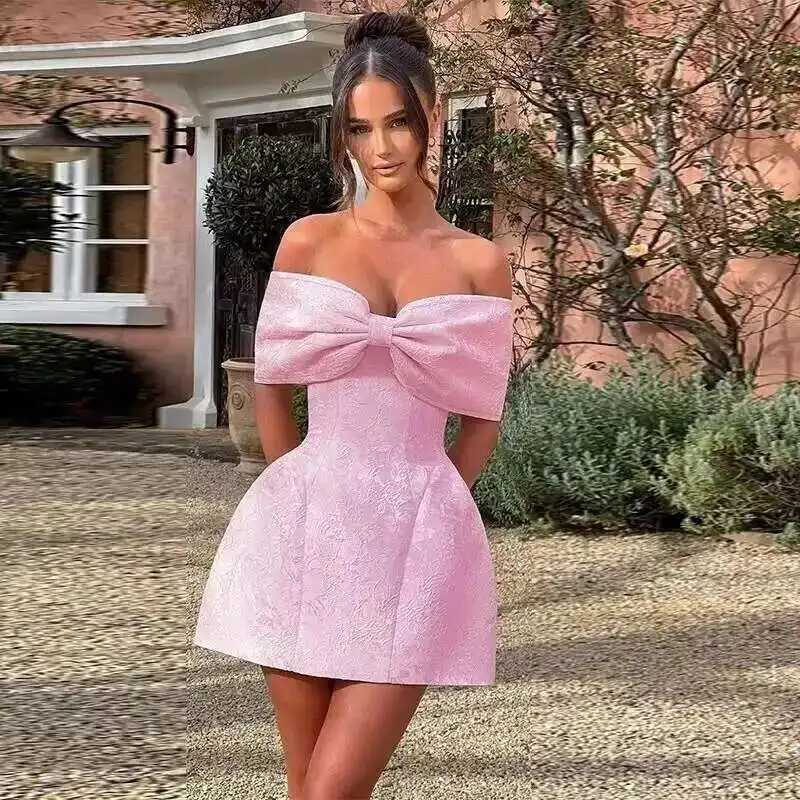 2024 Spring Summer Women Mini Jacquard Waist Wrap A-line Dress Ele Bow Backless Sexy Party Dresses XJ250722