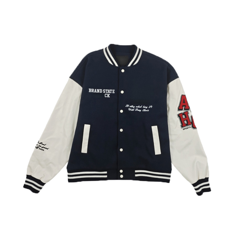 Raglan Sleeve Letter Embroidery Baseball Jacket coat contrast color American hip-hop street style