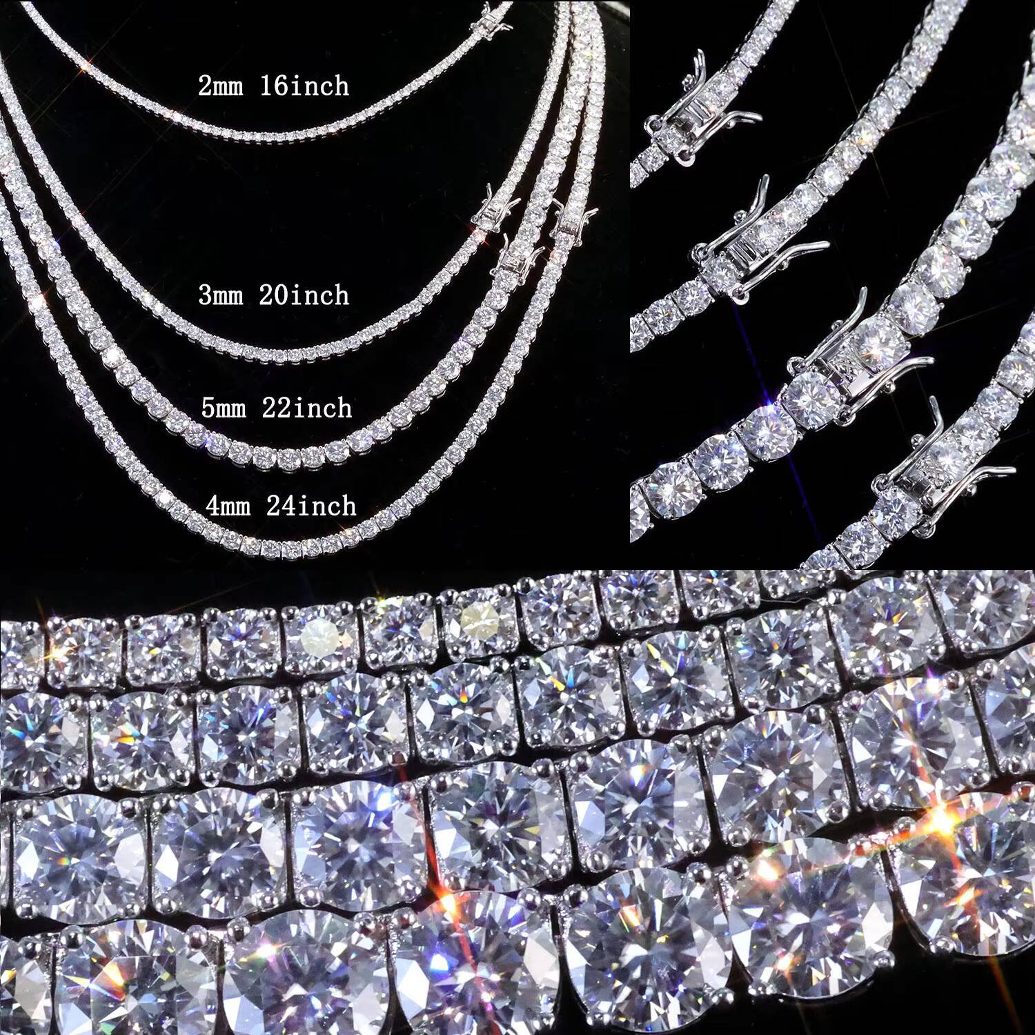 NUOYA Hip Hop Jewelry 925 Silver VVS Moissanite Tennis Chain Necklace 2/3/4 MM Iced Out Diamond Tennis Chain Pass Diamond Test