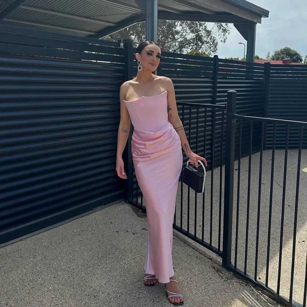 2025 Suninheart Winter Women Strapless Evening Dress Pink Maxi Corset Dress Ele Long Satin Night Gala Party Dresses XJ250722