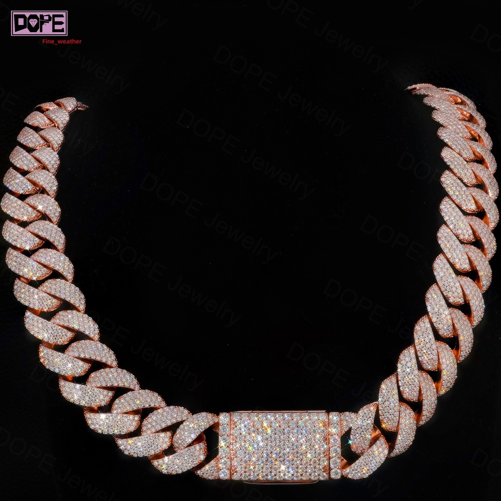 High Quality 16mm 18mm 20mm VVS Moissanite Cuban Link Chain 925 Silver D Grade VVS Moissanite Cuban Chain