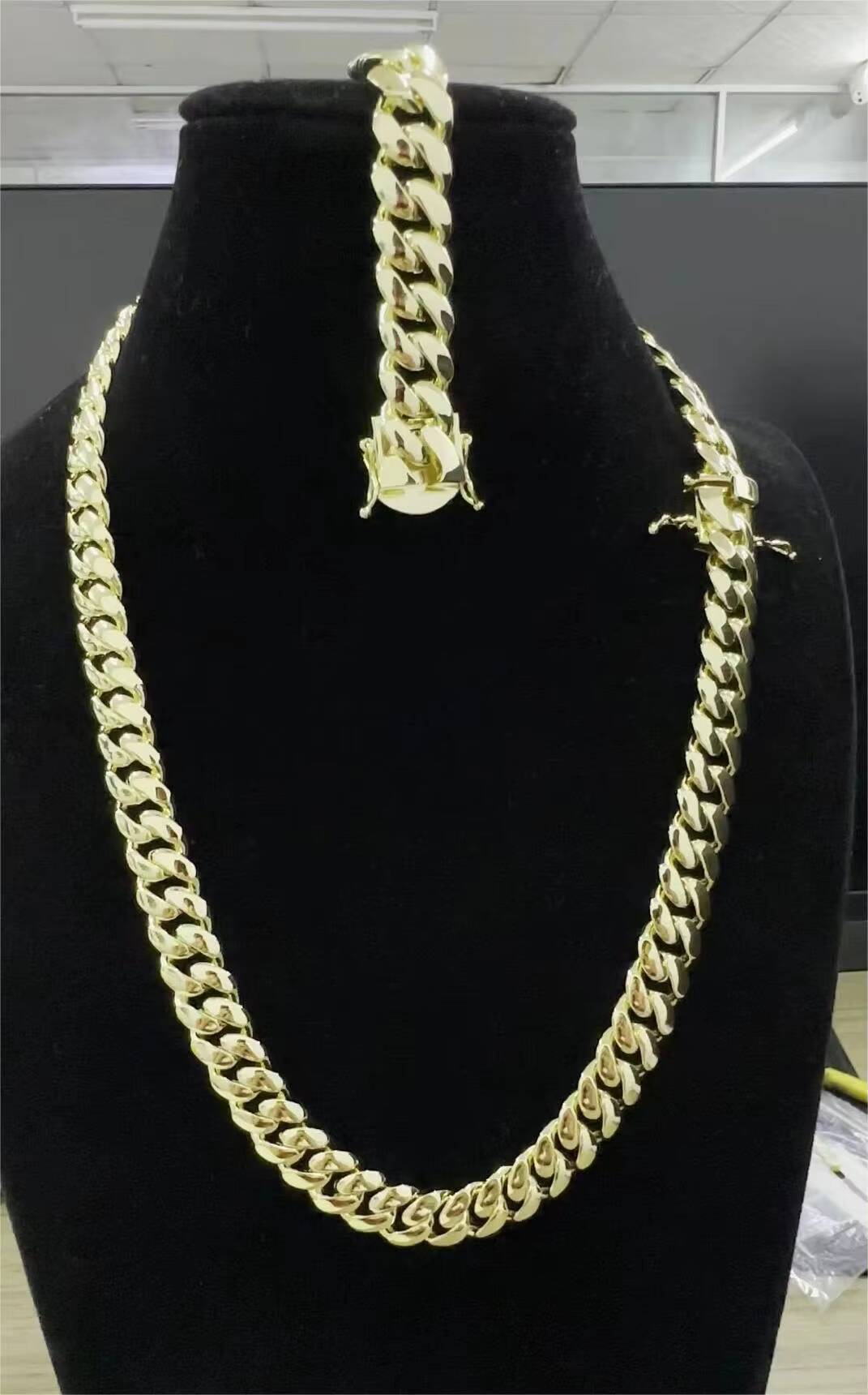 Factory Custom 18MM Real S925 Silver 9k 10K 14k 18k Solid Filled Gold Yellow Gold Miami Cuban Link Chain Necklace Bracelet