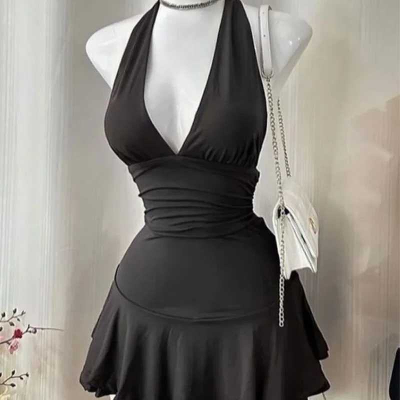 Solid Color Dress Casual Chic Dinner American Retro Hip-Hop Streetwear 2000s Crop Top Pastoral Girl Sexy Comting Womens Dress XJ250722