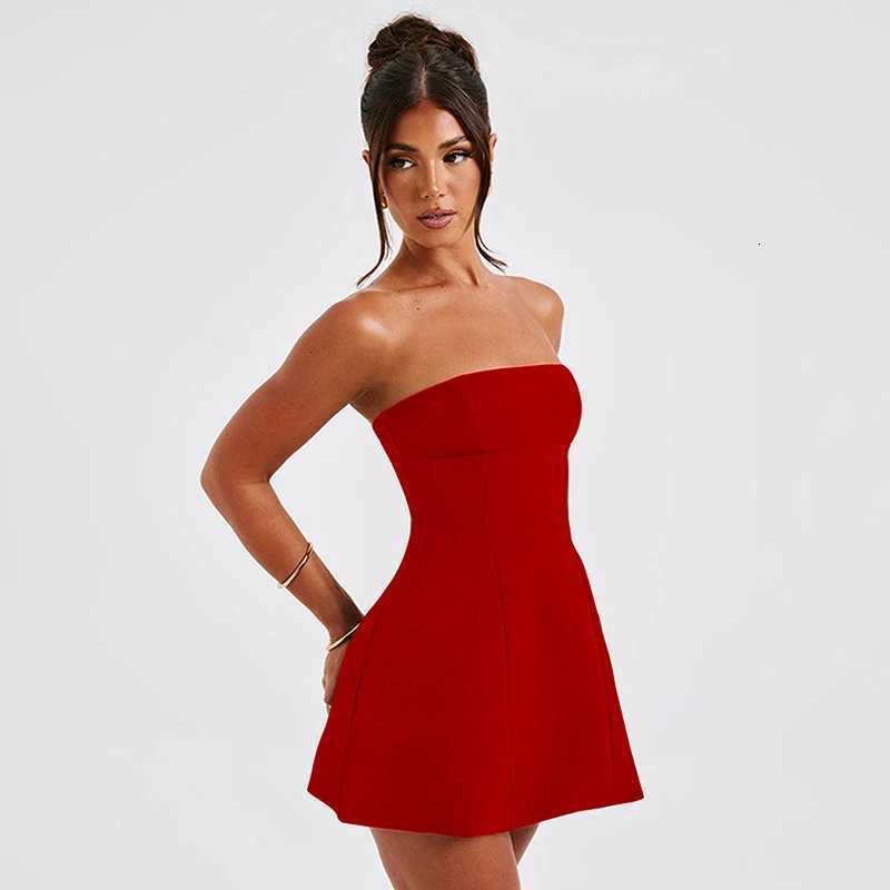 Strapless A-Line Dress Womens Summer New Solid Fashion Strapless Sexy Off Shoulder Dresses Bodycon Ele Club Party Dresses XJ250722