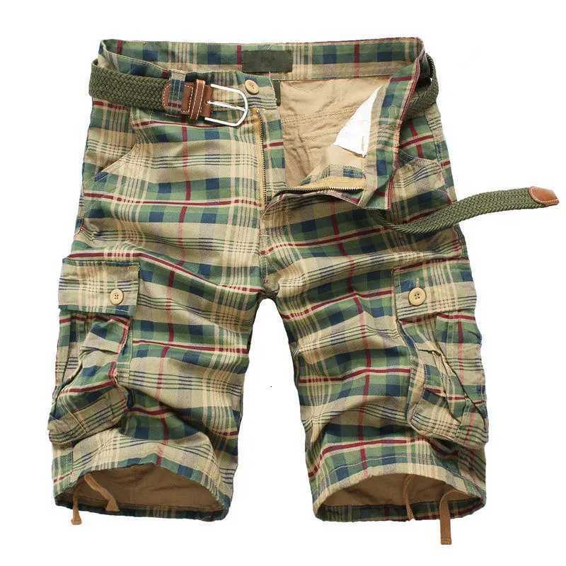 2025 Summer Men Shorts Fashion Plaid Beach Shorts Mens Casual Shorts Military Short Pants Male Bermuda Cargo Overalls No belt Y250814