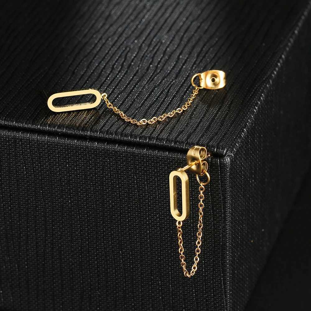 2022 Trend Stainless Steel Earrings Classic Style Hollow Rounded Rectangle Fashion Tassel Chain Earrings for Women Jewelry Gifts XJ250722