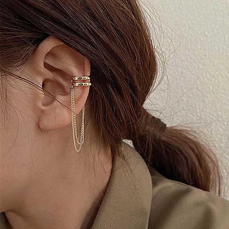 Silver Color Long Tassel Ear Cuff Multilayer No Piercing Hook Clip Earrings for Women Simple Temperament Jewelry Gift XJ250722