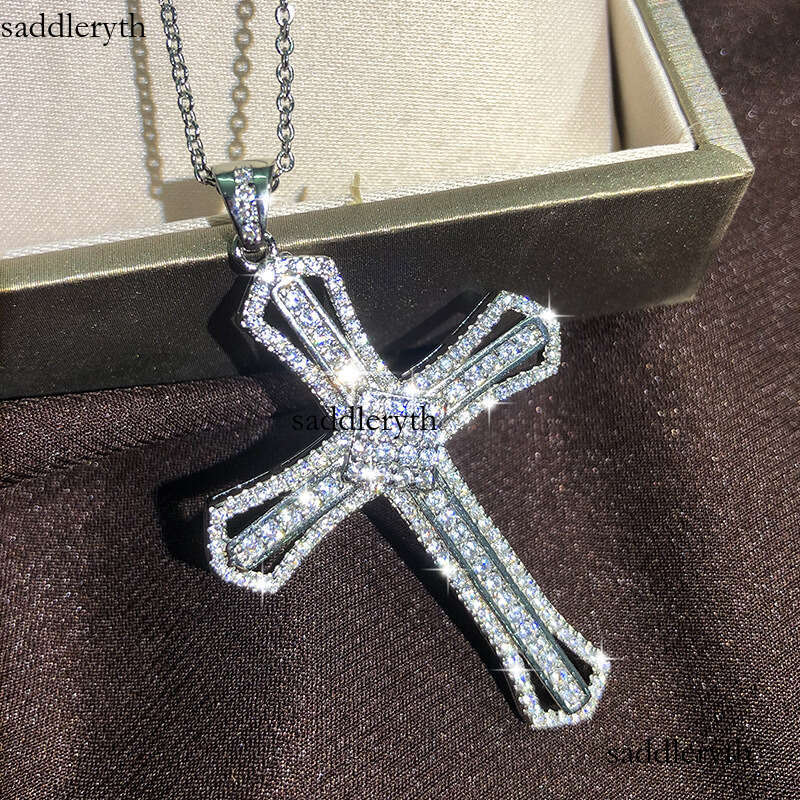 Cubic VVS Moissanite Jesus Cross Pendant Necklace Charm Designer Chain Sterling Sier Filled Moissanite Crystal Dia Necklaces for Woman Man Gift Fine J