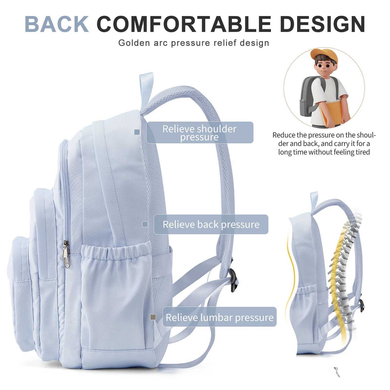 2024 Casual Nyl Backpack Backpack for Women Multi-Pocket Design in Light Blue Durable for School High School and College Bookbag Y250722