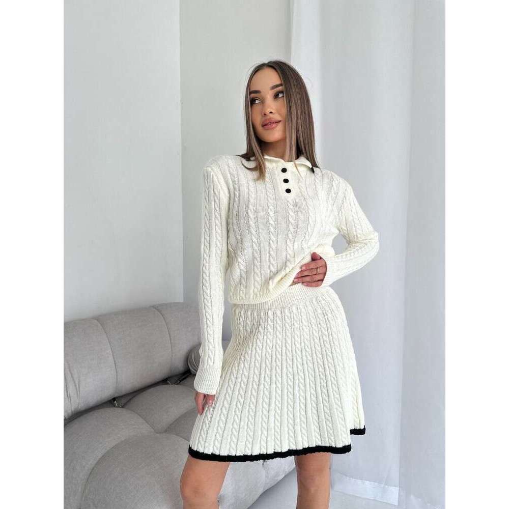 New Casual Dress Long Sleeve Knitted Button Sweater Short Skirt Two-Piece Set For Women B5