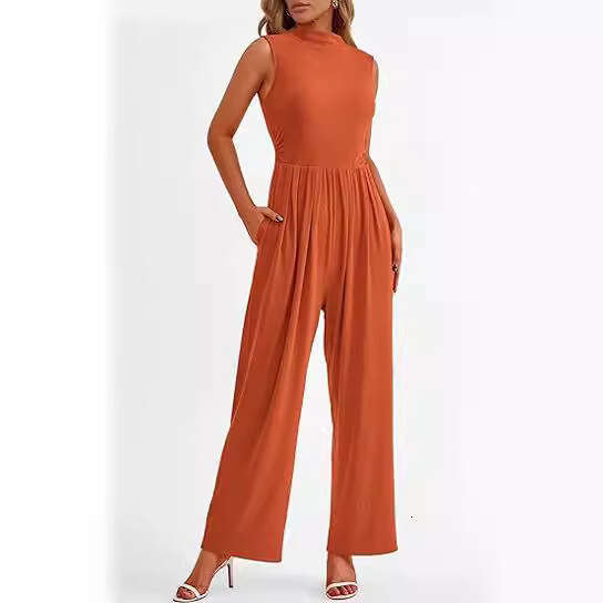Women Elegant Summer Formal Casual Romper Sleeveless Ladies Wide Leg Jumpsuit With Pockets B5