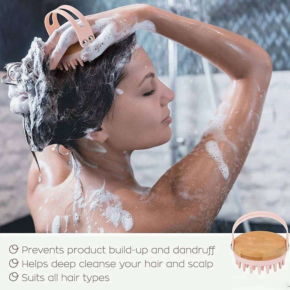 New Environmentally Friendly Silicone Bamboo Wood Bath Children's Hair Washing Scrubbing Brush, and Magic Tool