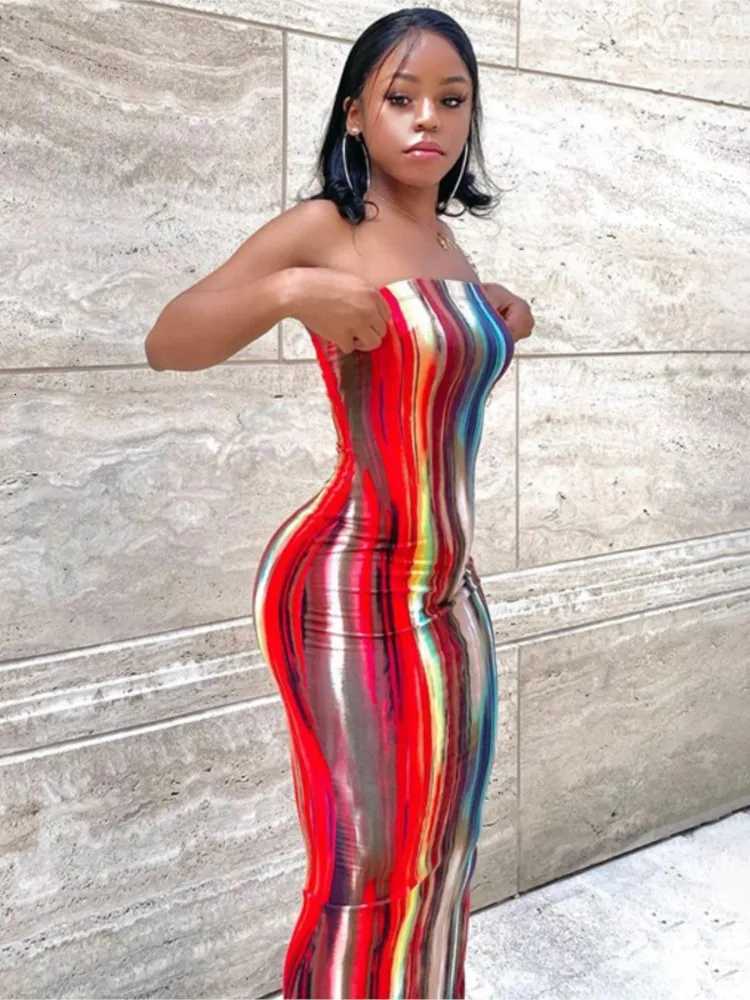 2023 New Fashion Spring And Summer Dresses For Women Chest Wrap Printed Off Shoulder Bandage Slim Sexy Long Dress Party MsChuh XJ250722