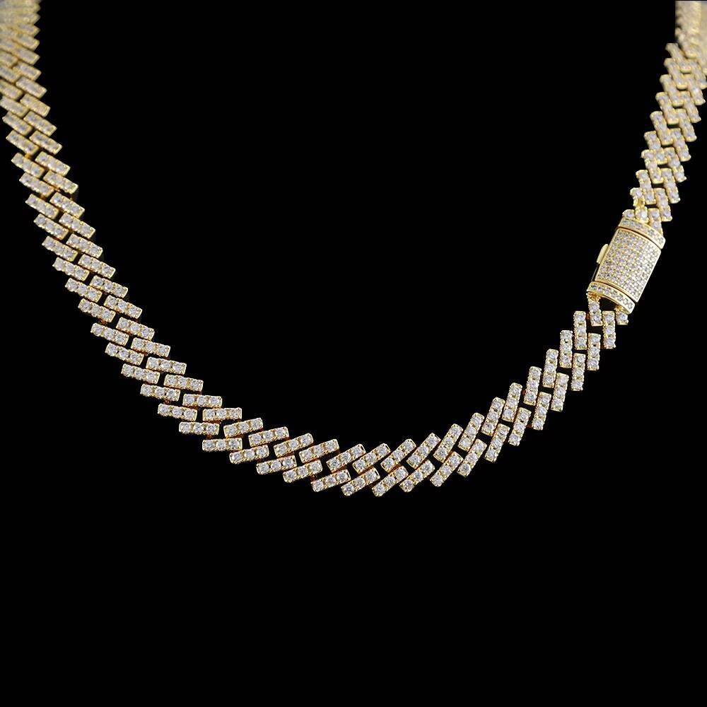 Wholesale Custom Design S925 Silver Moissanite Necklace Trendy Hiphop Cuban Chain in Gold/Silver Plating for Bulk Orders