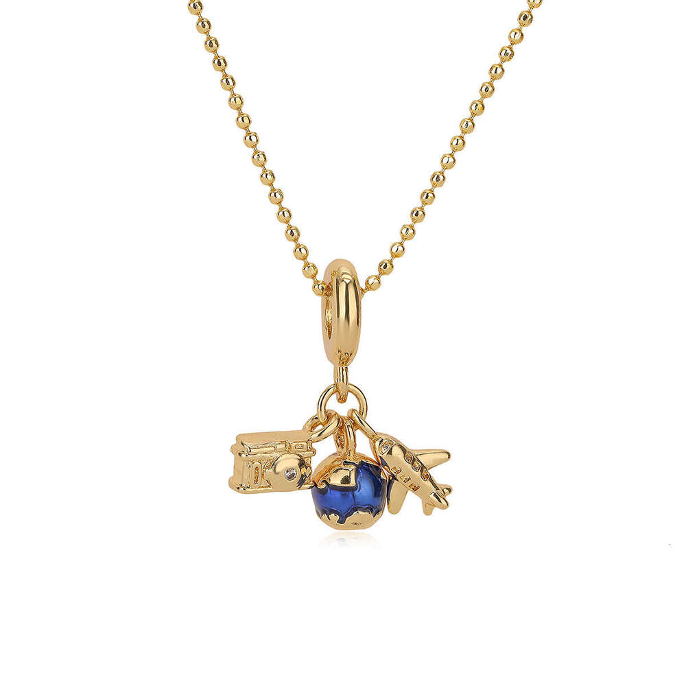 Luxury jewelry designer For women Australian antique copper plated 18K gold drip oil airplane travel pendant necklace niche versatile collarbone chain - view 6