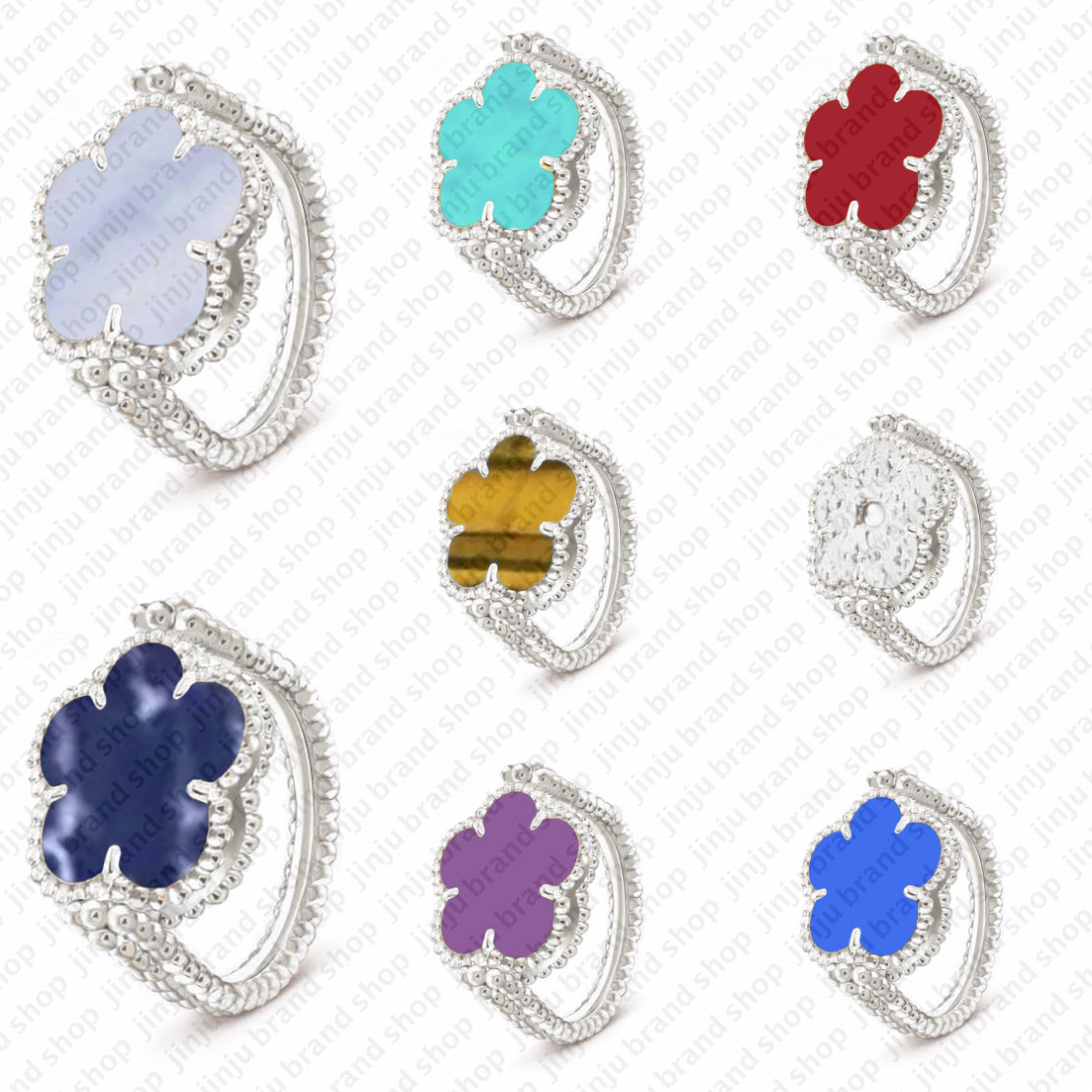 rings designer for women stainless steel jewelry engagement ring Japan and Korean Style tiger eye blue grey red silver rotation 15mm clover ring gold and diamond ring