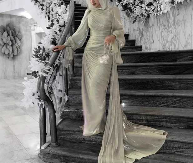 Ele Solid Color Hooded Sparkling Flowing Sand Dress for Women Ele Solid Color Trailing High Waisted Long Sleeve Dress XJ250722