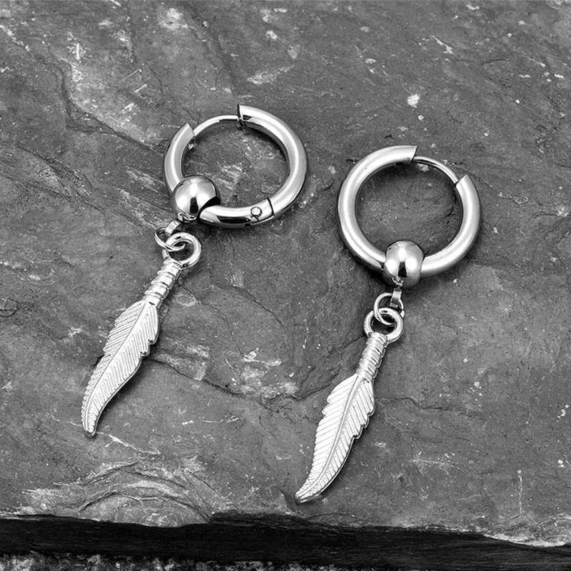 1 Piece Trend Feather Tassel Eardrop Women Men Stainless Steel Earrings Men Boy Punk Street Fashion Ear Jewelry Gift Hot XJ250722