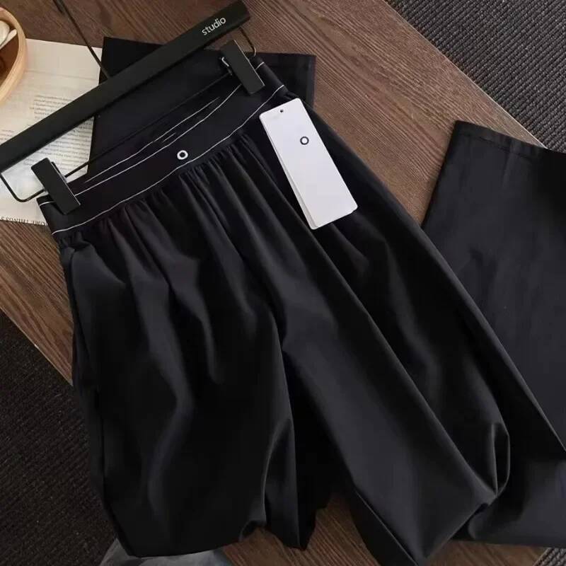 Waist Elastic American Style Casual Sports Pants 2025 New Solid Color Fashion High Street Summer Straight Trousers