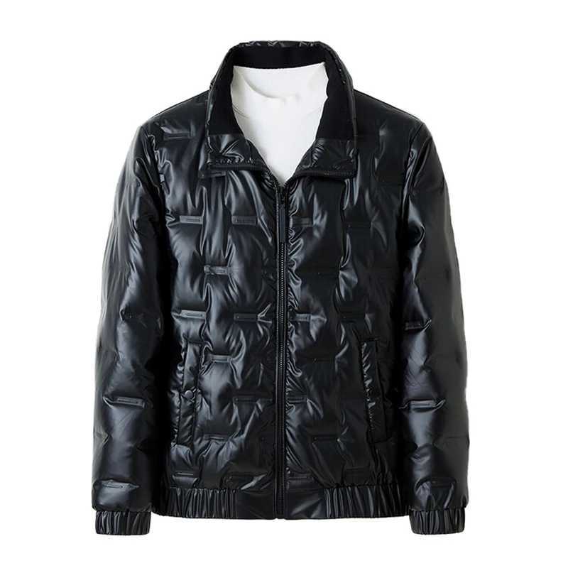 Winter New Style Mens Bright Leather Fashionable Down Jacket Casual Stand Collar Short Mens White Duck Down Feather W250722