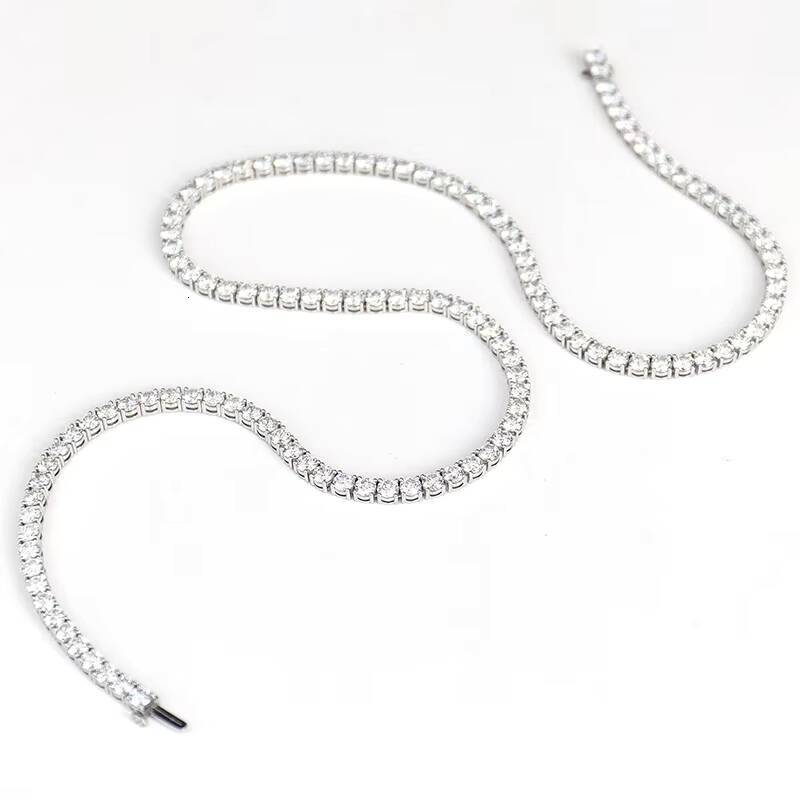 Fine Jewelry VVS Moissanite Tennis Necklace 2mm 3mm 4mm 5mm 6mm Round Cut 925 Sterling Silver Single Row Stone GRA Certificate