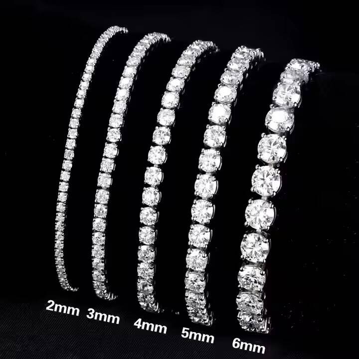 Ready to Ship Moissanite Chain 925 Silver 3mm Tennis Chain Vvs Moissanite 6-9 Inch Tennis Bracelet Iced Out Jewelry Hiphop Man