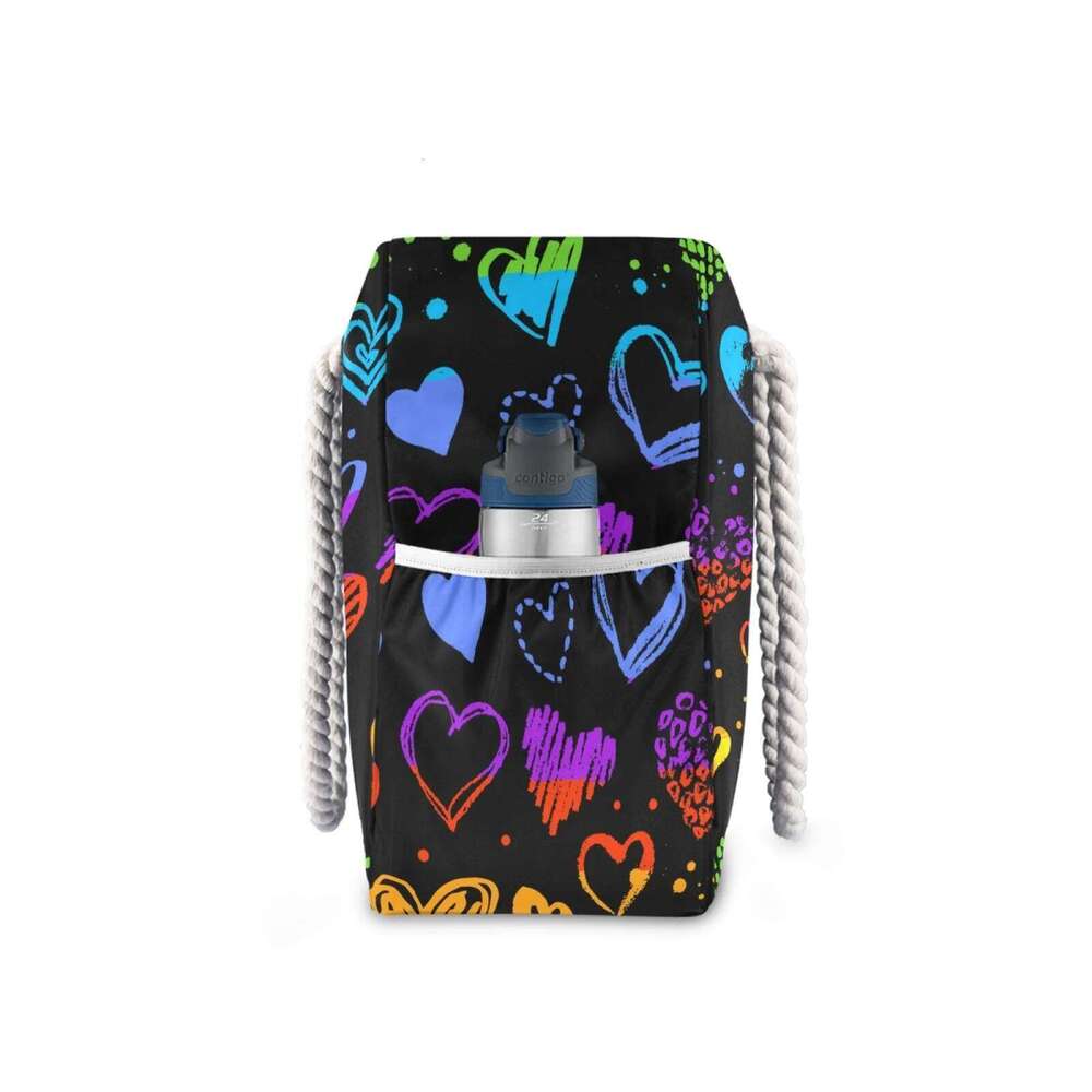 2025 New Rainbow Heart Polka Dot Women Shoulder Trendy Waterproof Tote Beach Bag Large Capacity Female Travel Shopping Bags