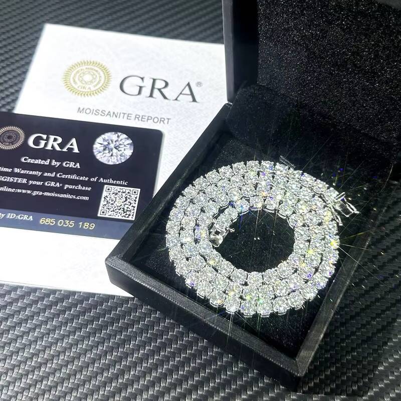 Pass Diamond Test 2MM 3MM 4MM 5MM 6.5MM S925 Silver Moissanite Chain Women Men Necklace Moissanite Tennis Chain Wholesale Price