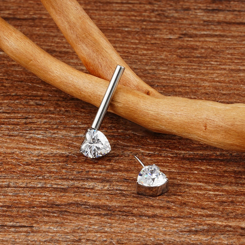 1Pc Right Grand ASTM 36 14G Heart CZ Nipple Ring Threadless Push Pin Straight Nipple Barbell Piercing Body Jewelry 250722
