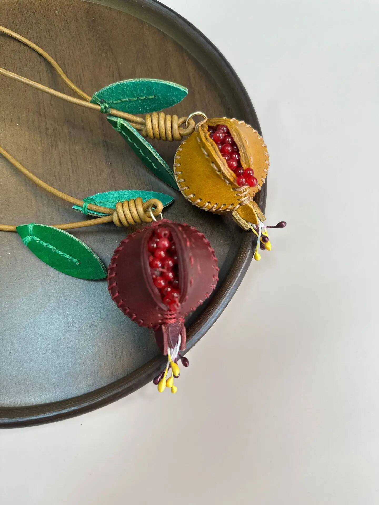 Pomegranate Fruit Real Leather Charm Triangle Bag Pendant Wind Car Rearview Mirror Hanging Ornament Accessory ddmymarket