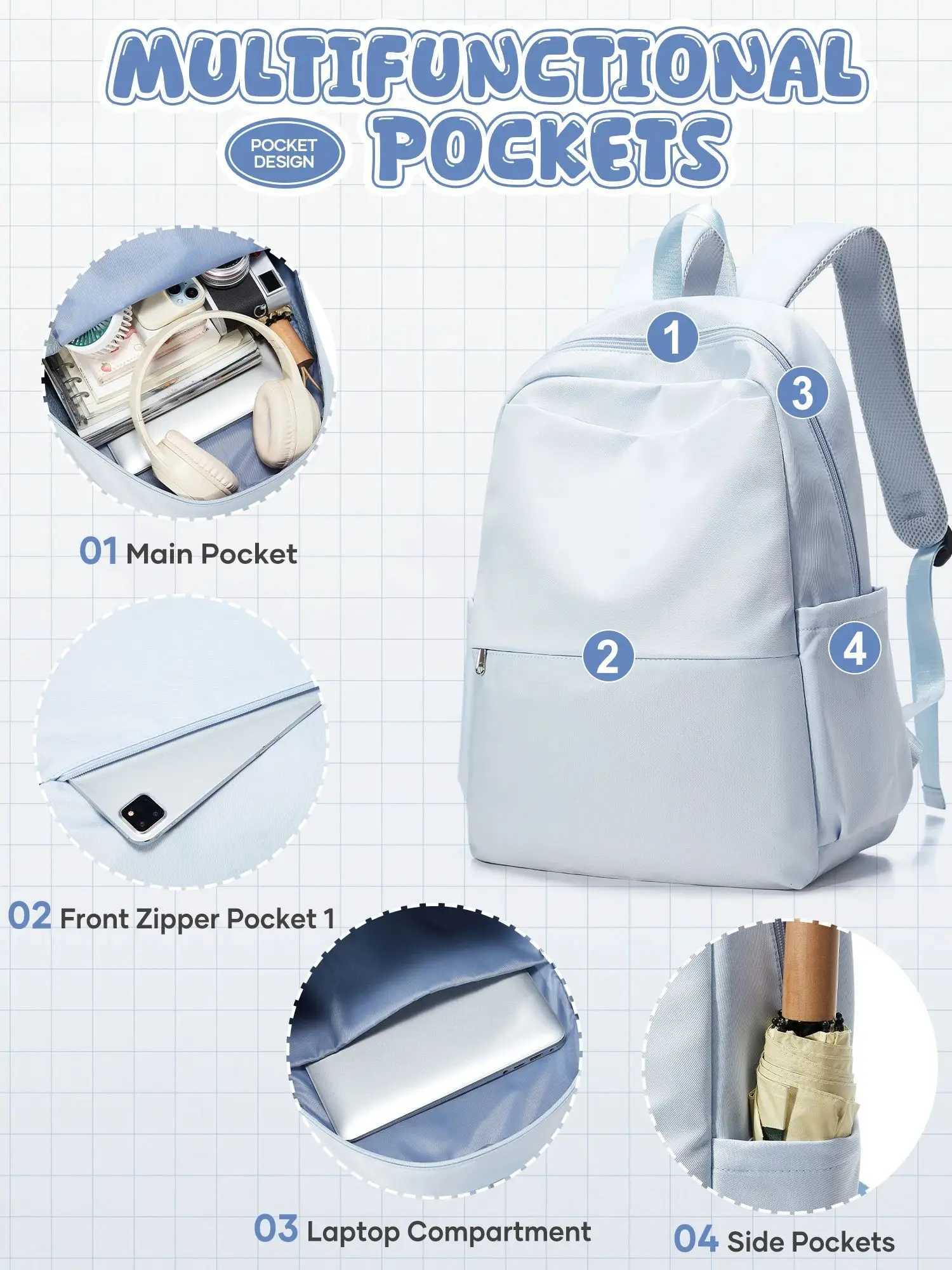 15.6in Laptop Backpack for Teen Girls Cute Bookbag Ahetic for Middle College School Big Student College Wen Y250722