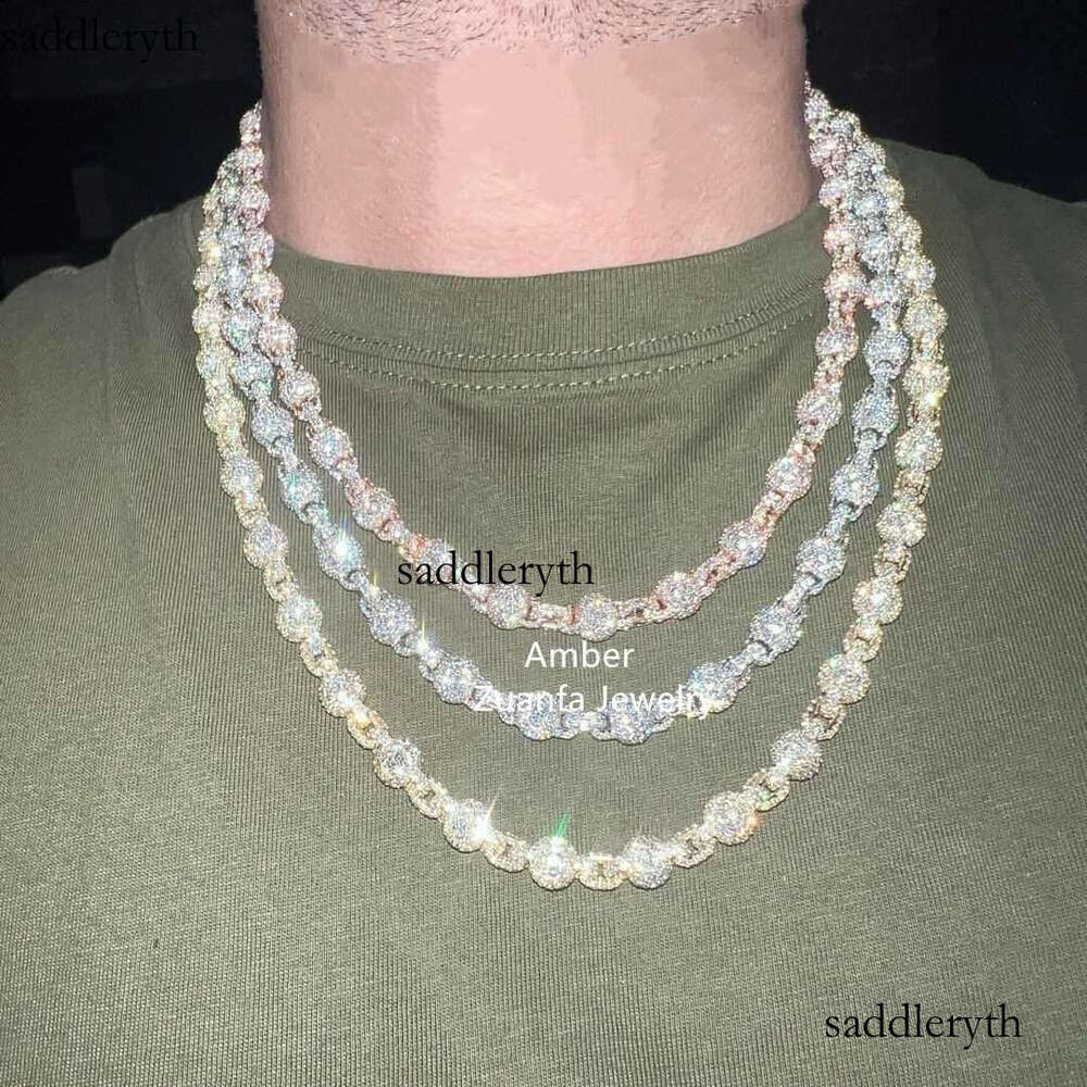 Hip Hop Round Bead 3d Design Chains Men Necklace Moissanite Dia Vvs Hand Setting Sterling Sier